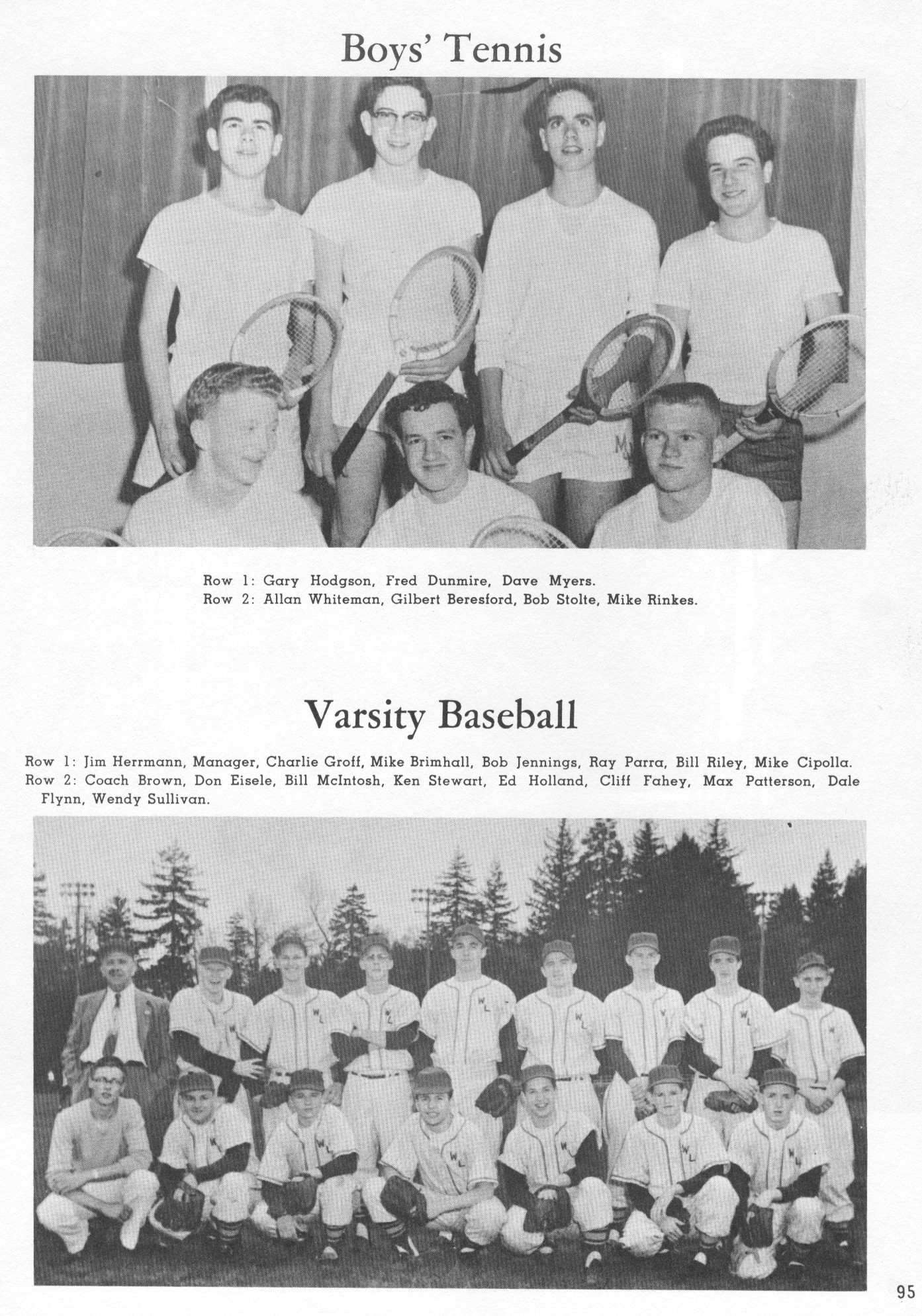1955 boys tennis and varsity football 